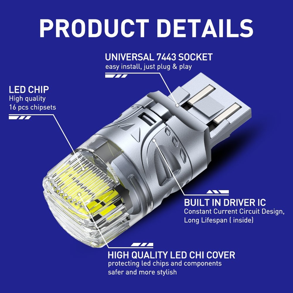 AUTOONE 7443 7440 LED TURN SIGNAL LIGHT BULBS ANTI HYPER SUPER BRIGHT WHITE PAIR