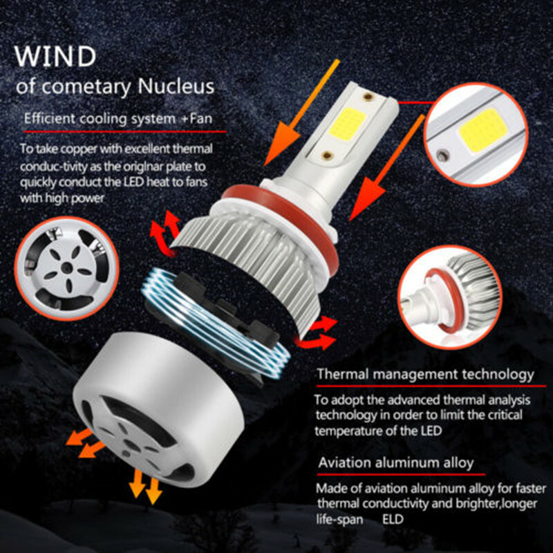 6PCS 9005 9006 H11 Combo COB LED Headlight Fog Bulbs 6000K+3000K High Low Beam