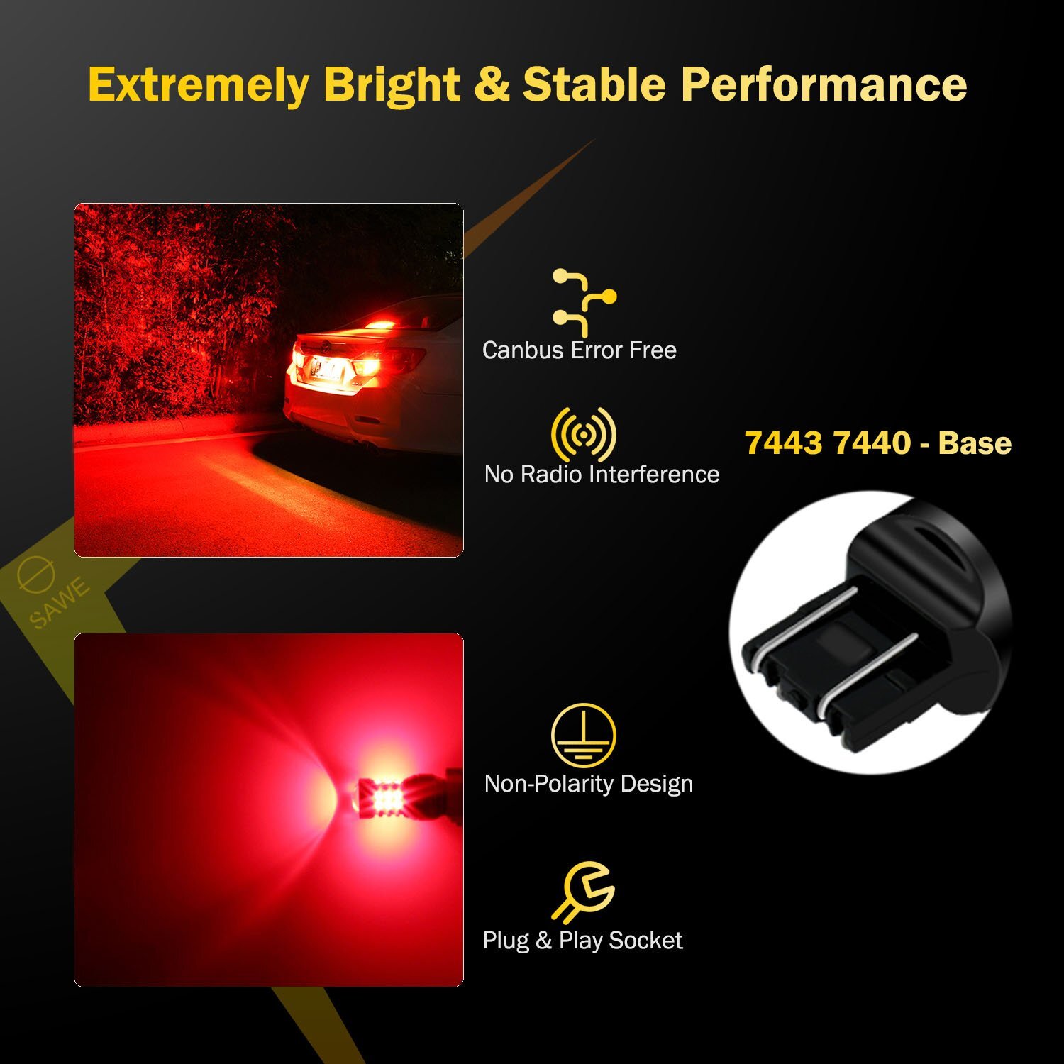 2x 7443 7440 7444 LED RED Flash Strobe Blinking Brake Stop light Bulbs For Honda