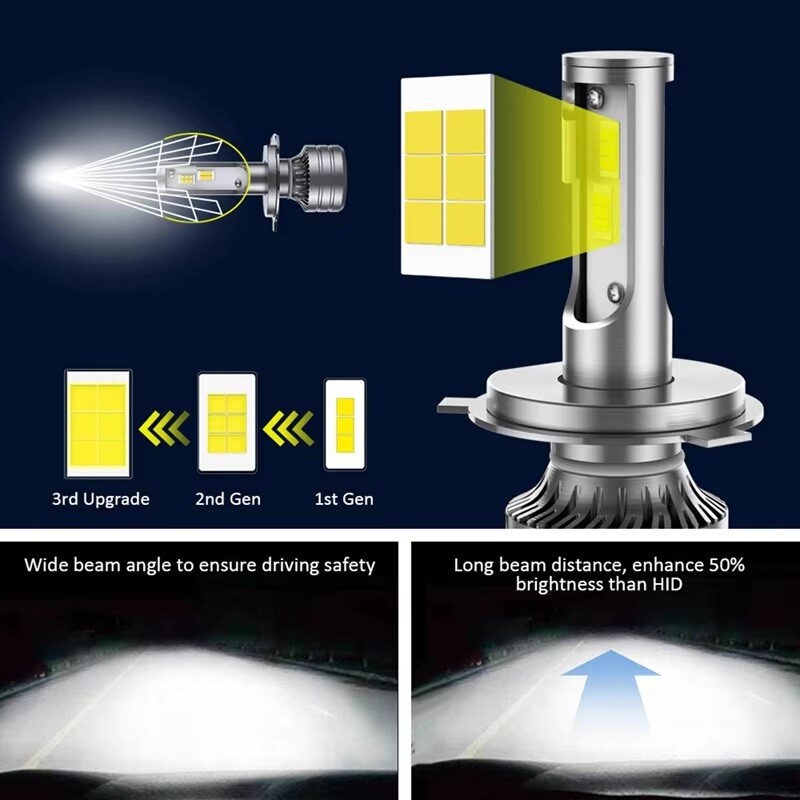pair 2-sides H4 HB2 9003 LED Headlight Kit 2400W 6000K 360000LM Hi/lo Beam Bulbs