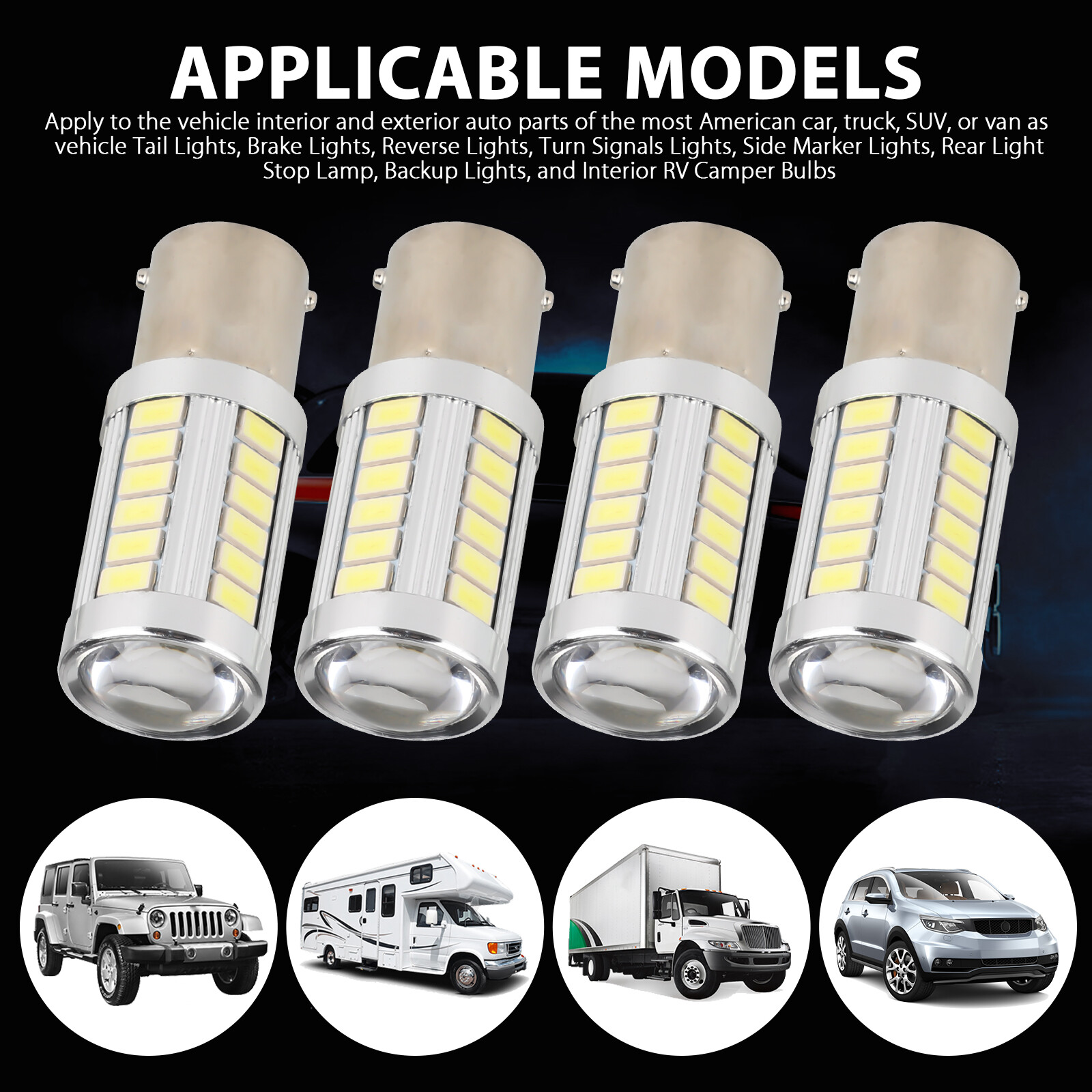 4x 1156 33-SMD LED Tail Brake Stop Backup Reverse Turn Signal Light Bulbs White