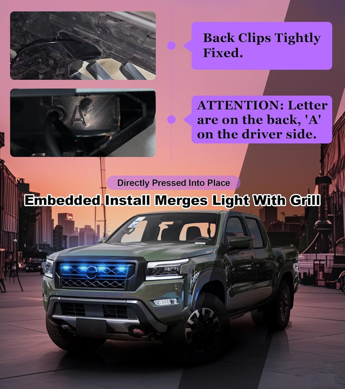 LED Grill Lights for Nissan Frontier 2022-2024 Front Bumper Grille Head Lamps