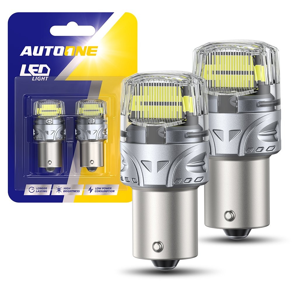 Pair LED DRL Turn Tail Signal Light Bulbs White 1156 High Power SMD Silver-Body