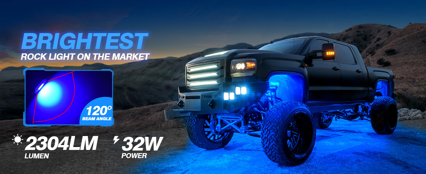 MICTUNING C1 RGBW LED Rock Lights, 8 Pods Multi-Color Offroad Underbody LED Kits
