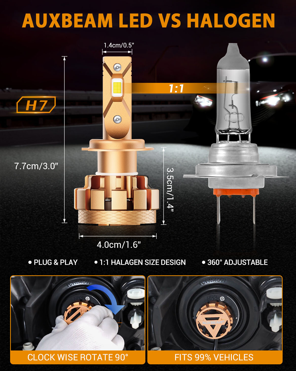AUXBEAM H7 LED Headlight Bulb for Hyundai Tucson 2016-2023 Ioniq 2018-2023 6000K