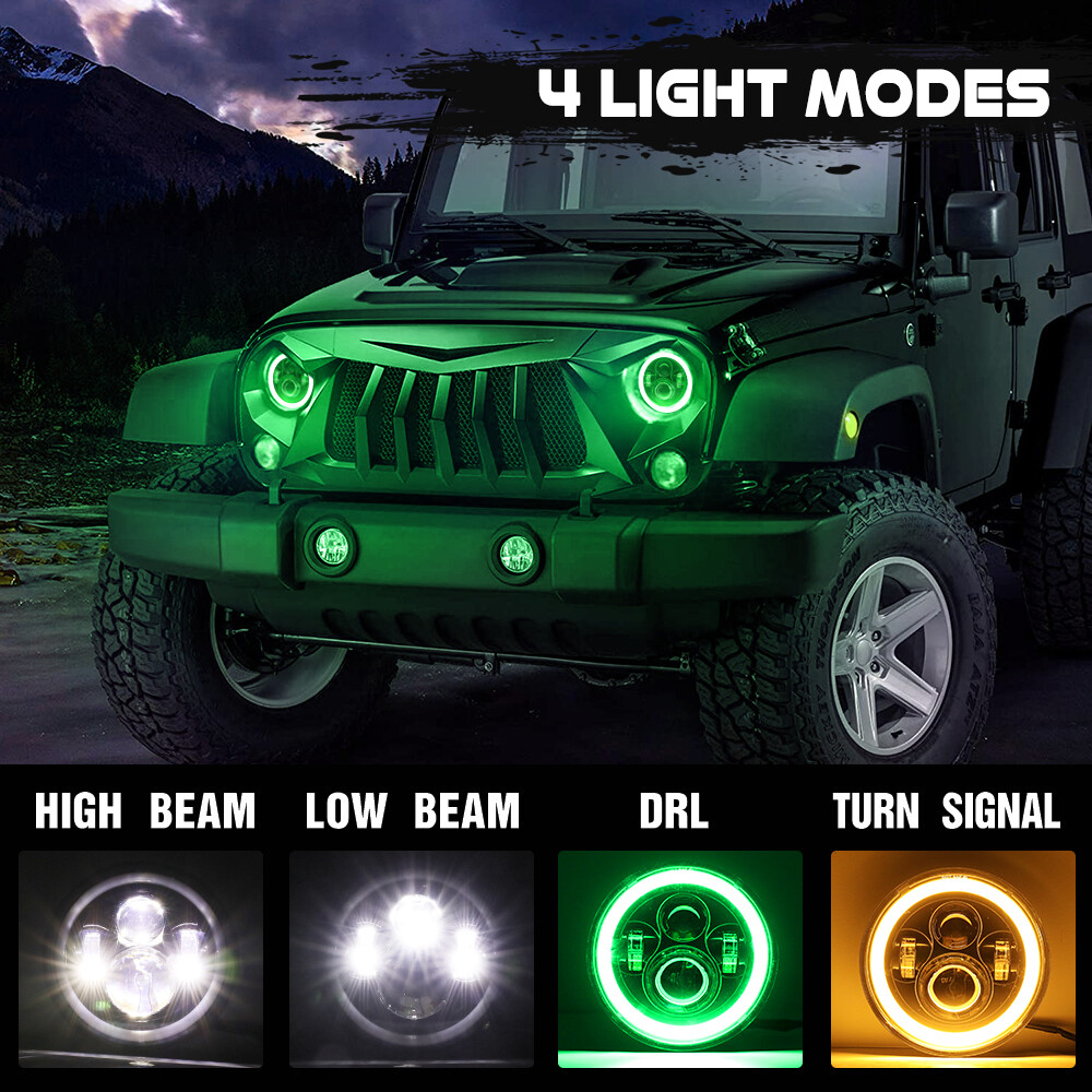 Pair 7Inch LED Headlights Green Halo For 1953-1977 Ford F-100 F-250 F-350 Pickup