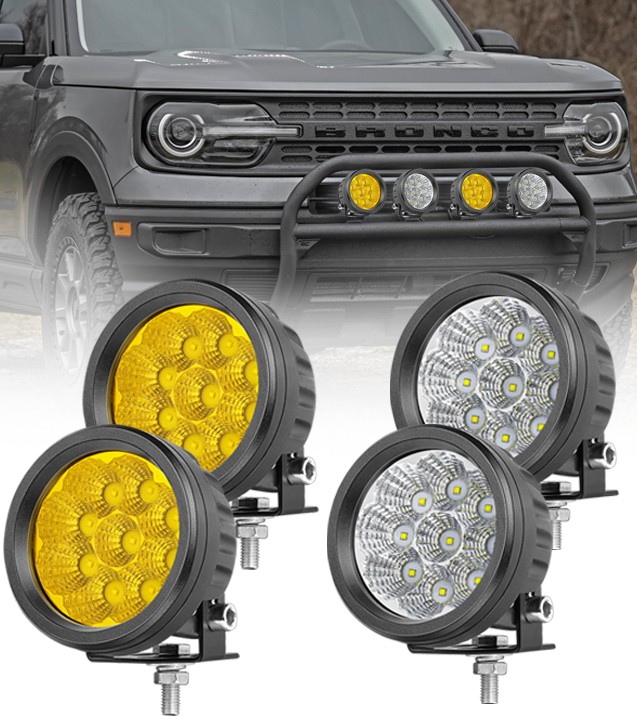 4x 4″ 90W Round LED OffRoad Driving Spot Lights Pods White & Yellow 4WD ATV 3.5″