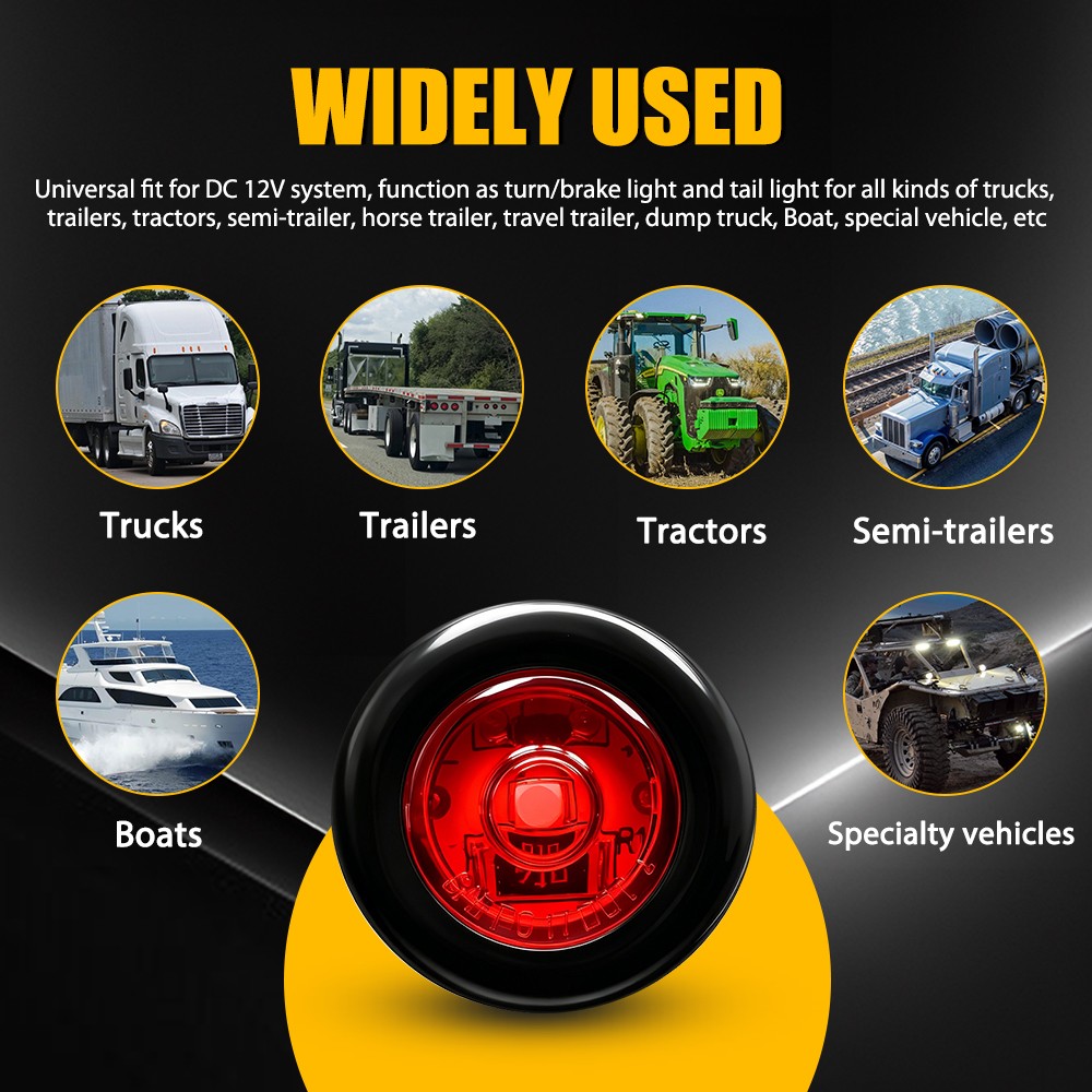 20Pcs 3/4″ Round Red LED 50000 Hours Lifespan Side Clearance Marker Lights 12V