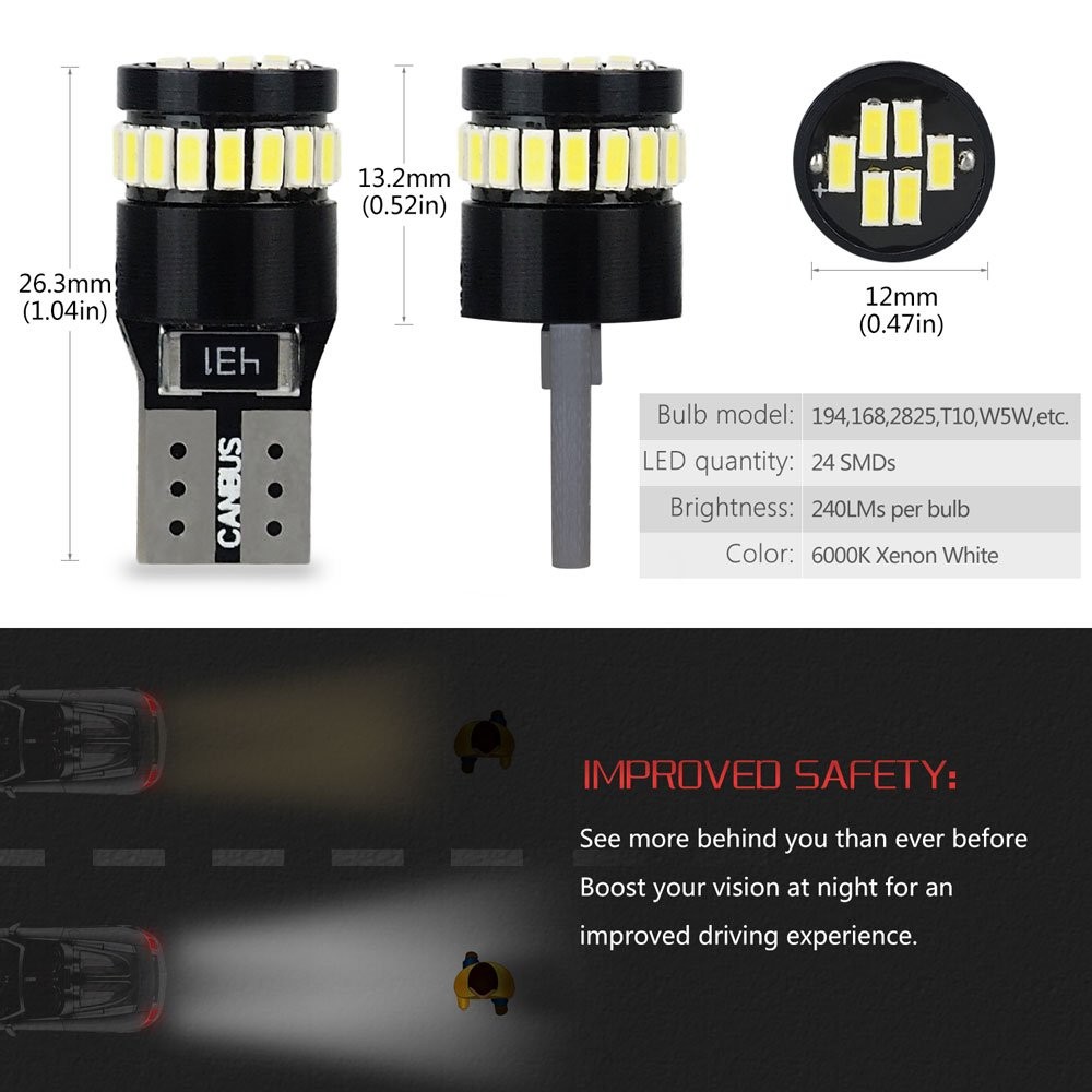 T10 1000LM LED White Bright 194 168 3014 W5W Car Light Bulb For BMW Toyota 6000K
