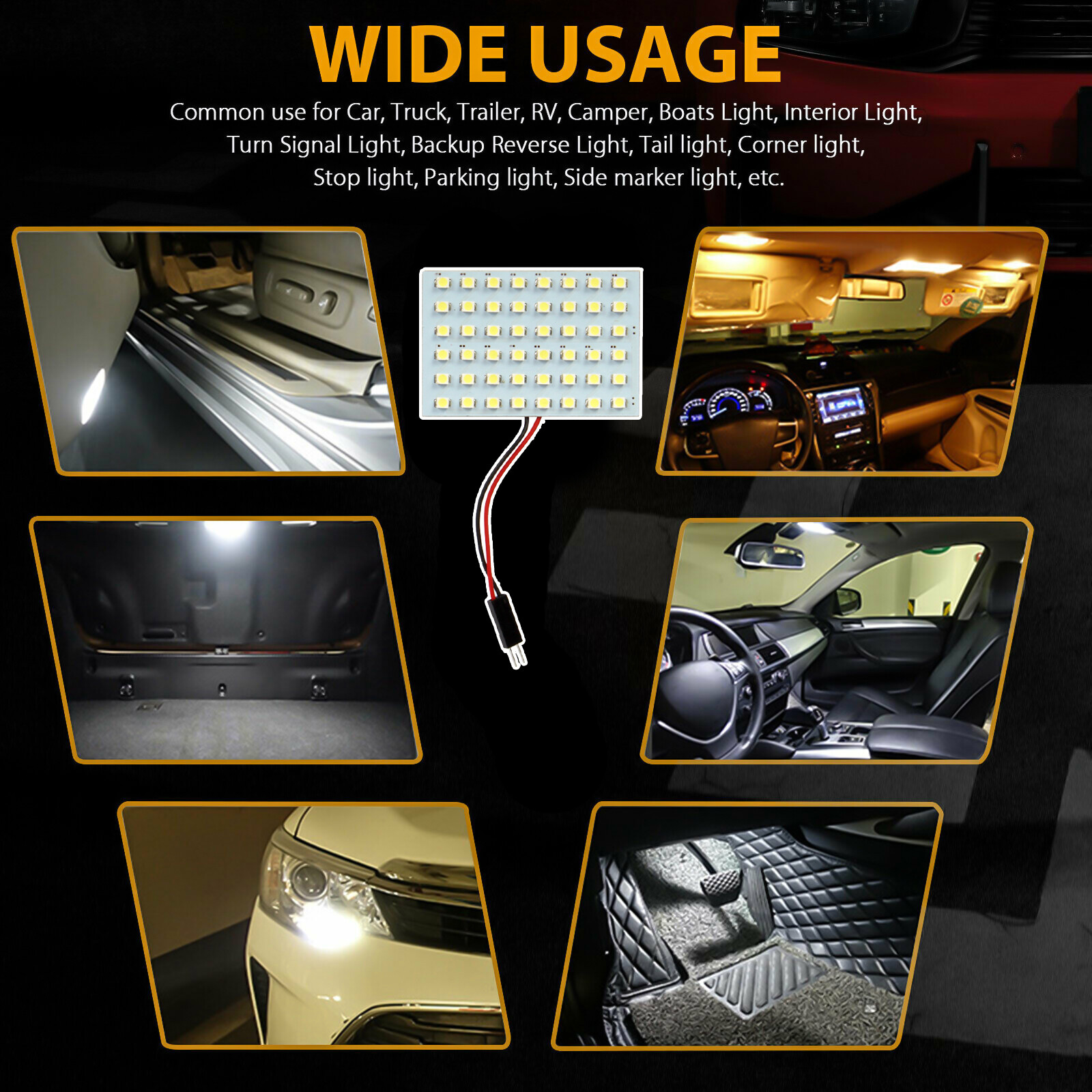 10X Car Festoon T10 BA9S White LED 48SMD Panel Interior Dome Map Light Bulbs 12V