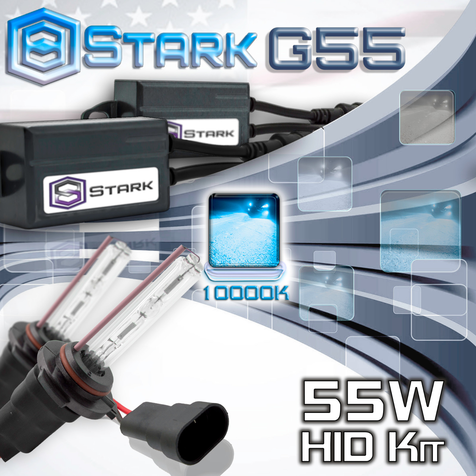 Stark 55W Micro HID High Beam Slim Xenon Kit – 9005 HB3 10K 10000K Blue (V)