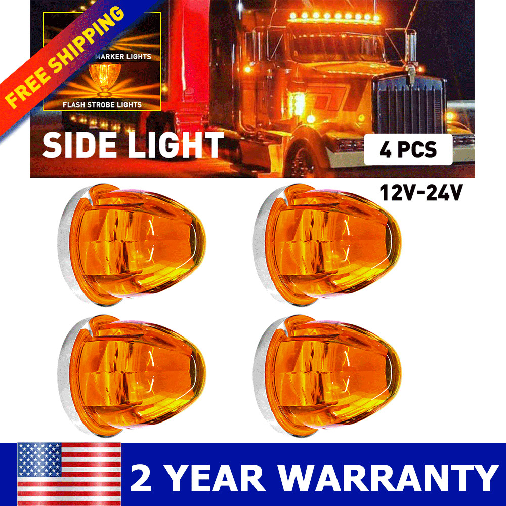 4PC Amber Flash LED Watermelon Lights Clear Lens 12-24V Side Marker Light AUXITO