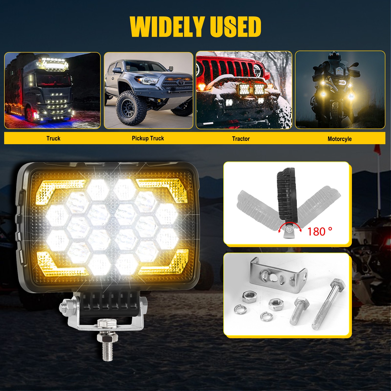 5.7″ Inch LED Work Light Pods Spot Off-Road ATV Truck Fog Lights w/ Amber Strobe