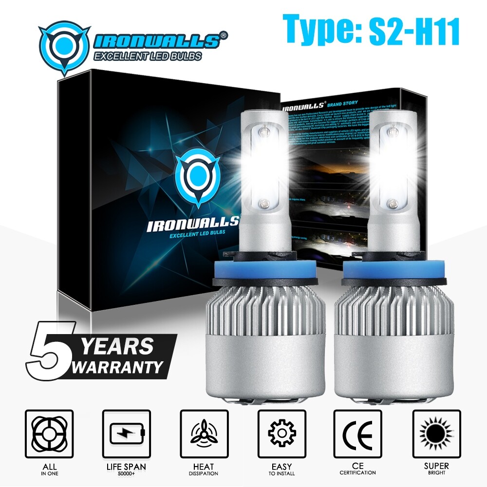 H11 H8 H9 LED Headlight Kit High Low Beam Bulb Super Bright 6500K White 300000lm