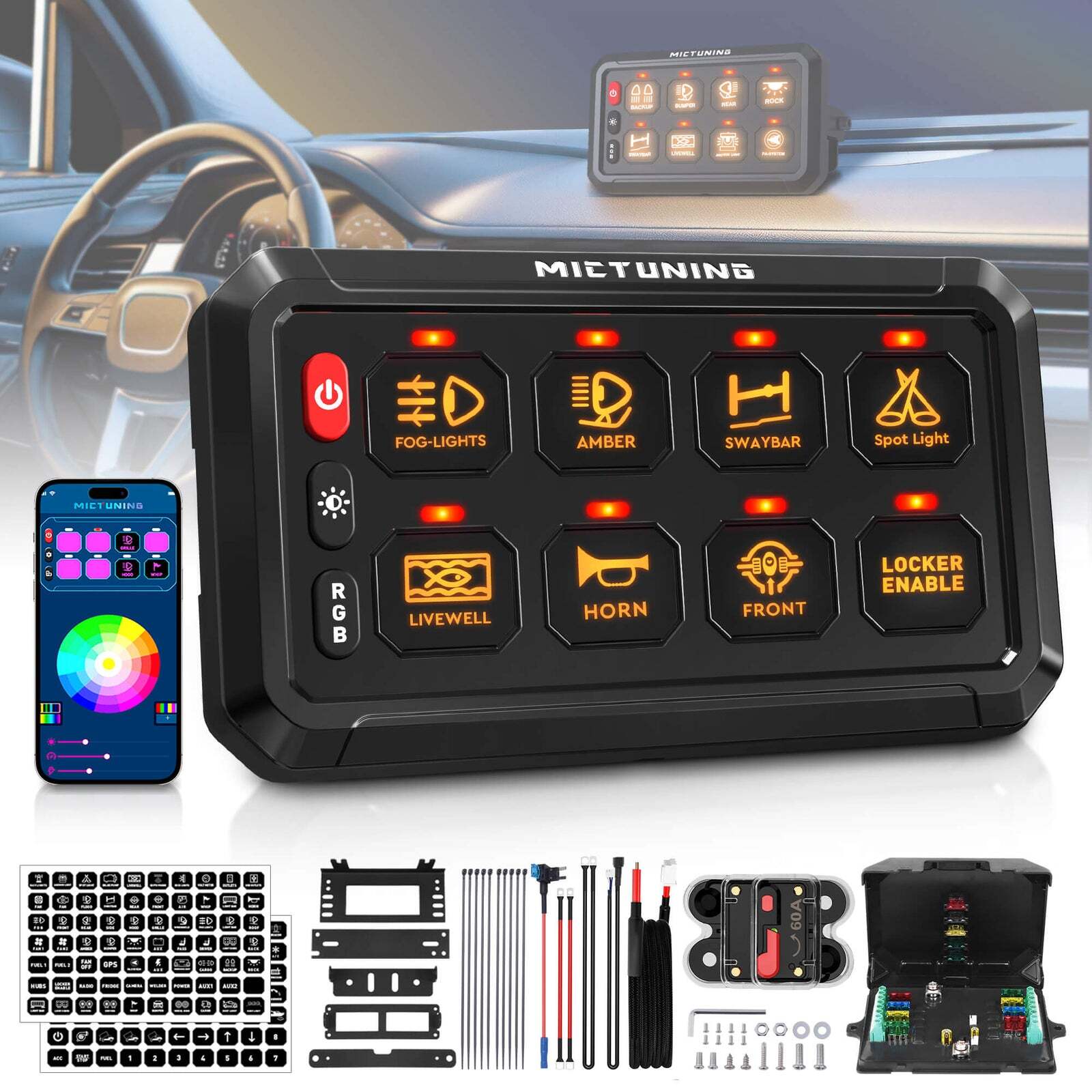 RGB 8 Gang Switch Panel with bluetooth APP Control 12/24v LED Control Box Marine