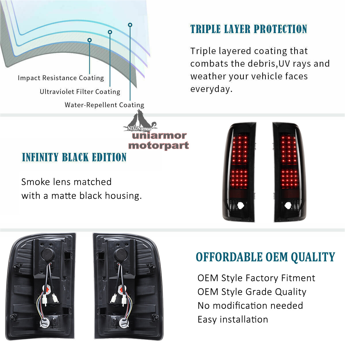 For 2007-2014 Chevy Silverado 1500 2500 LED Tail Lights Black Smoke Rear Lamps