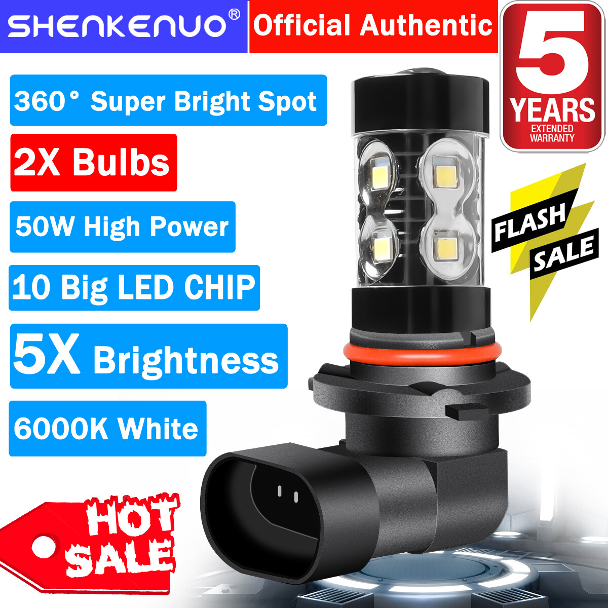 FOR HONDA RANCHER FOREMAN HIGH POWER HEADLIGHT LED LIGHT BULBS 6000K 100W 2400LM