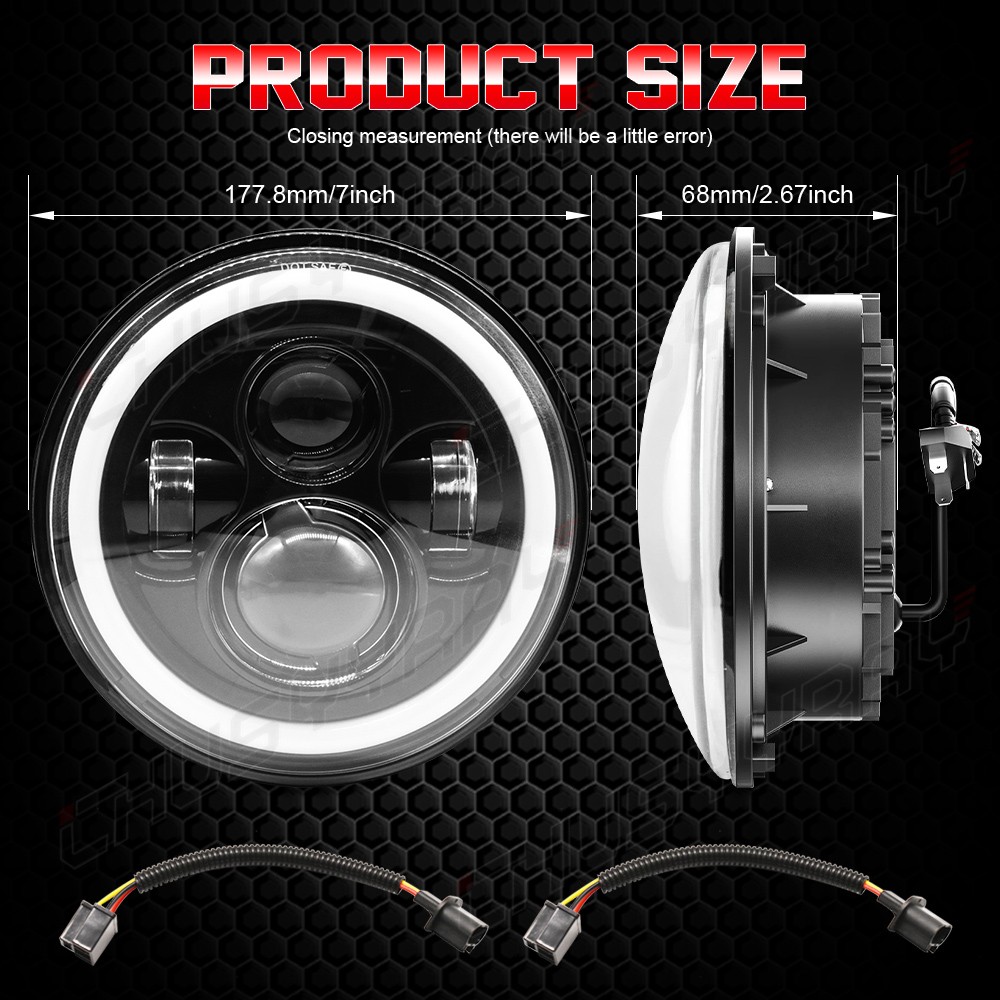 2x 7inch LED Round Headlight High Low Beam DRL for Peterbilt 379 359 Trucks