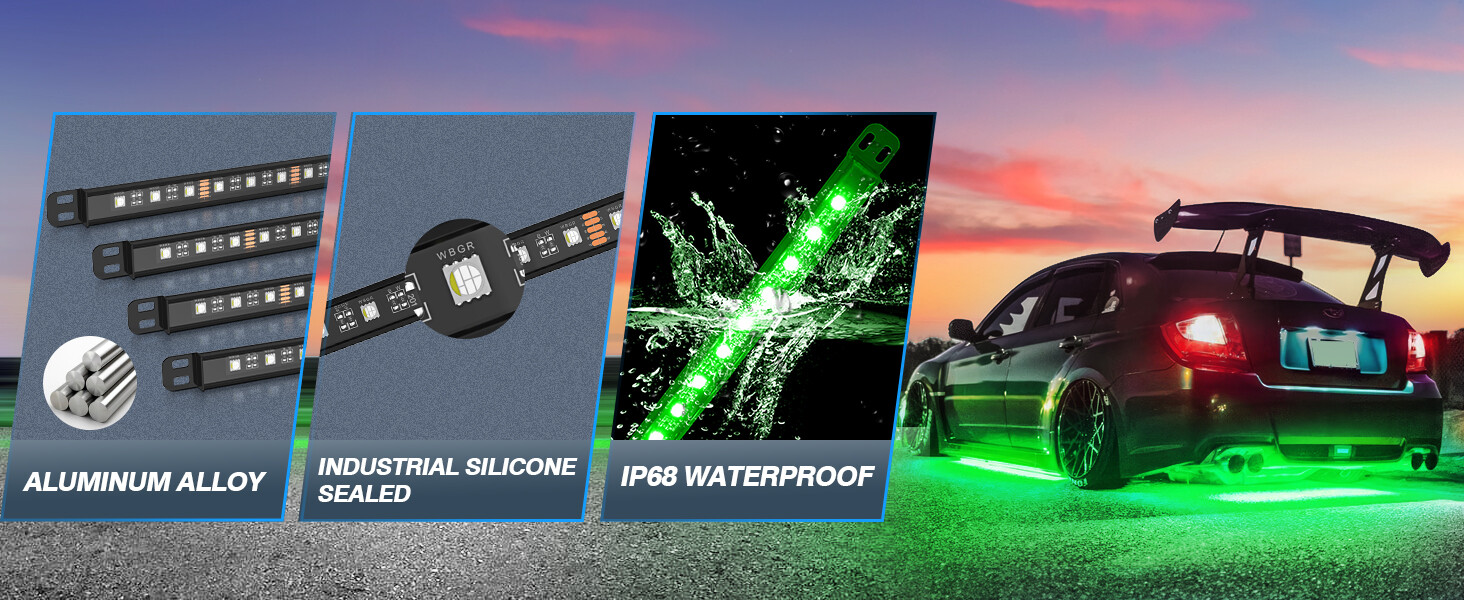 MICTUNING N8 RGBW LED Strip Aluminum Underneath Under Car Neon Lights Wireless