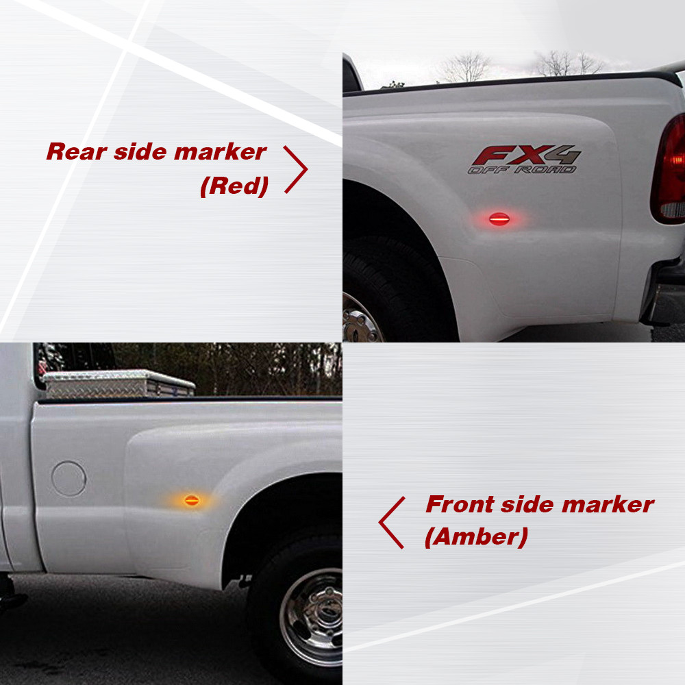 1999-2010 Ford F350 4pc LED Side Marker Light Sequential Smoked Lens (Amber Red)
