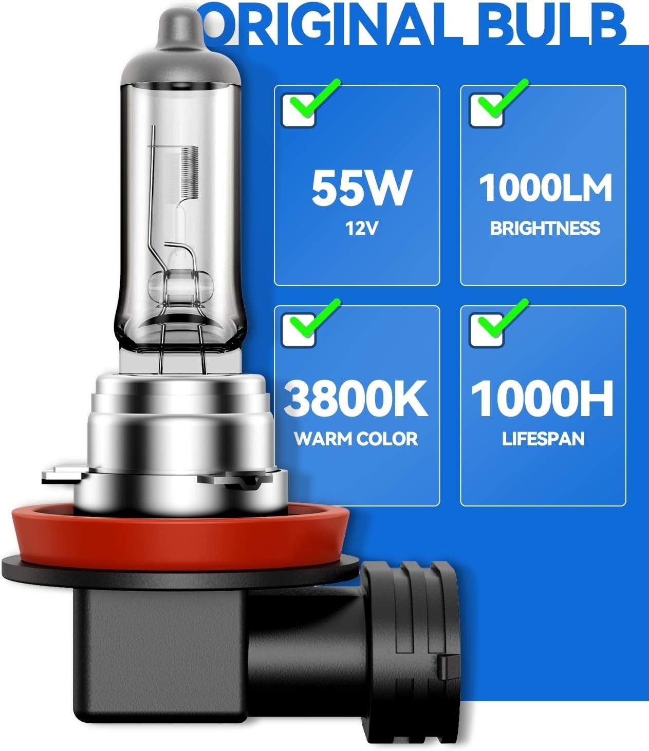 Long-Lasting H11 Headlight Bulbs 1000LM & 1000 Hours – Easy Install Amber Light