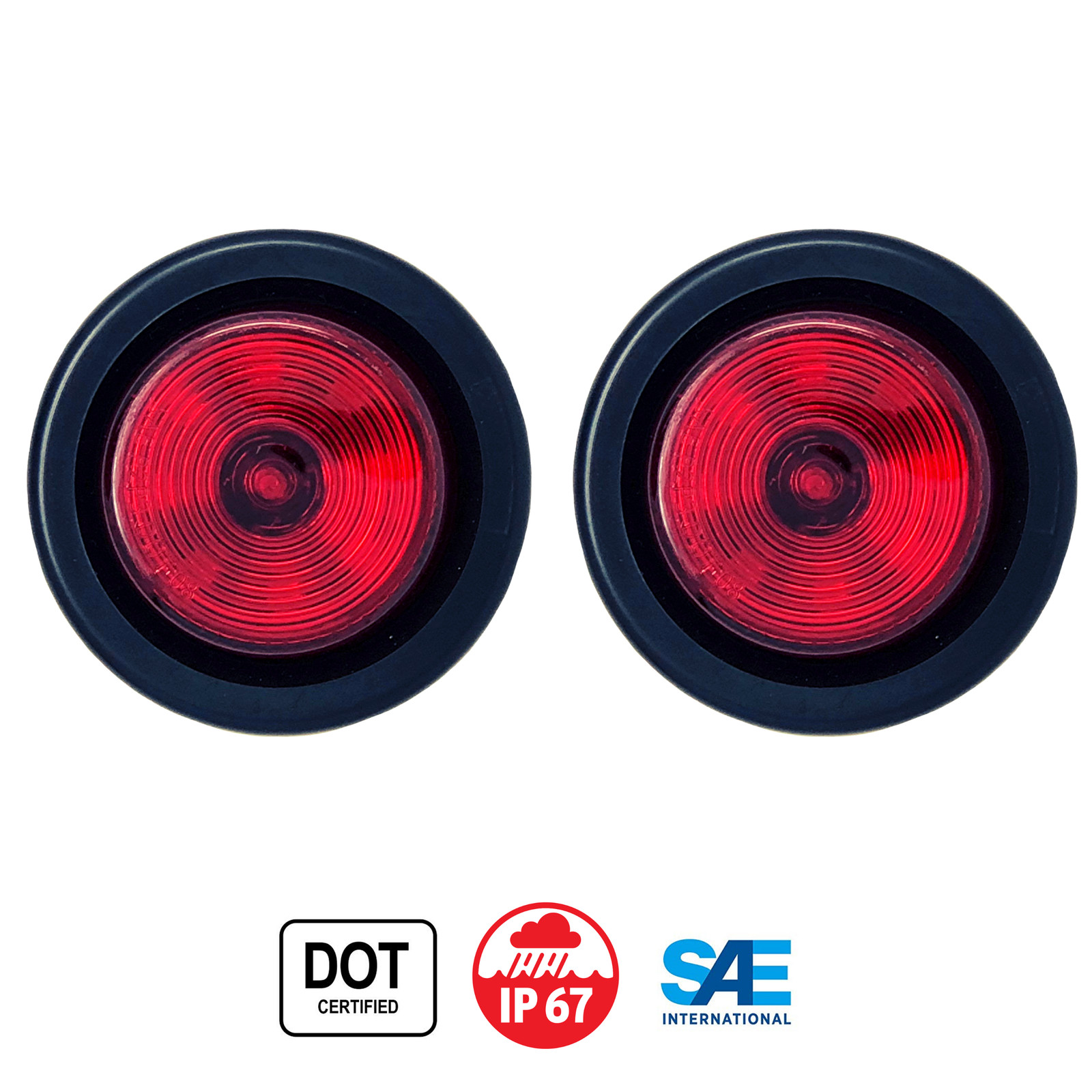 2″ Round Red 9 LED Light Trailer Side Marker Clearance Grommet & Plug – QTY 2