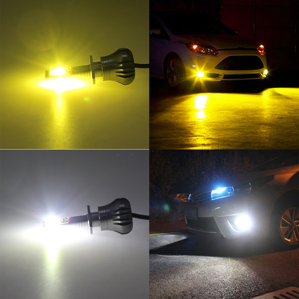 Strobe Flash H3 COB LED Fog Light Bulbs Lamp Kit 2400LM 2400LM White & Yellow