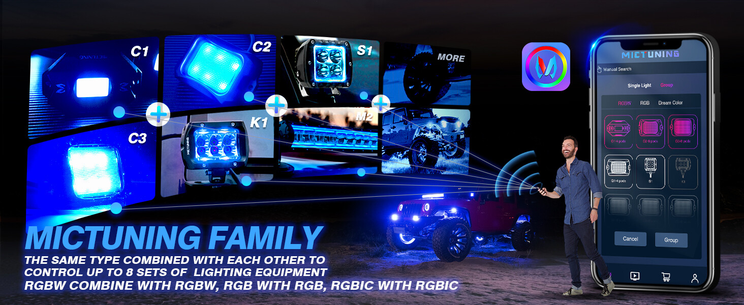 MICTUNING C1 RGBW LED Rock Lights, 8 Pods Multi-Color Offroad Underbody LED Kits