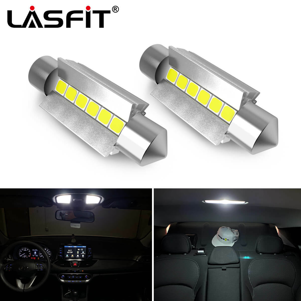 2PCS 39mm DE3425 6SMD Canbus Festoon LED Car Interior Dome Light Bulbs 12V White