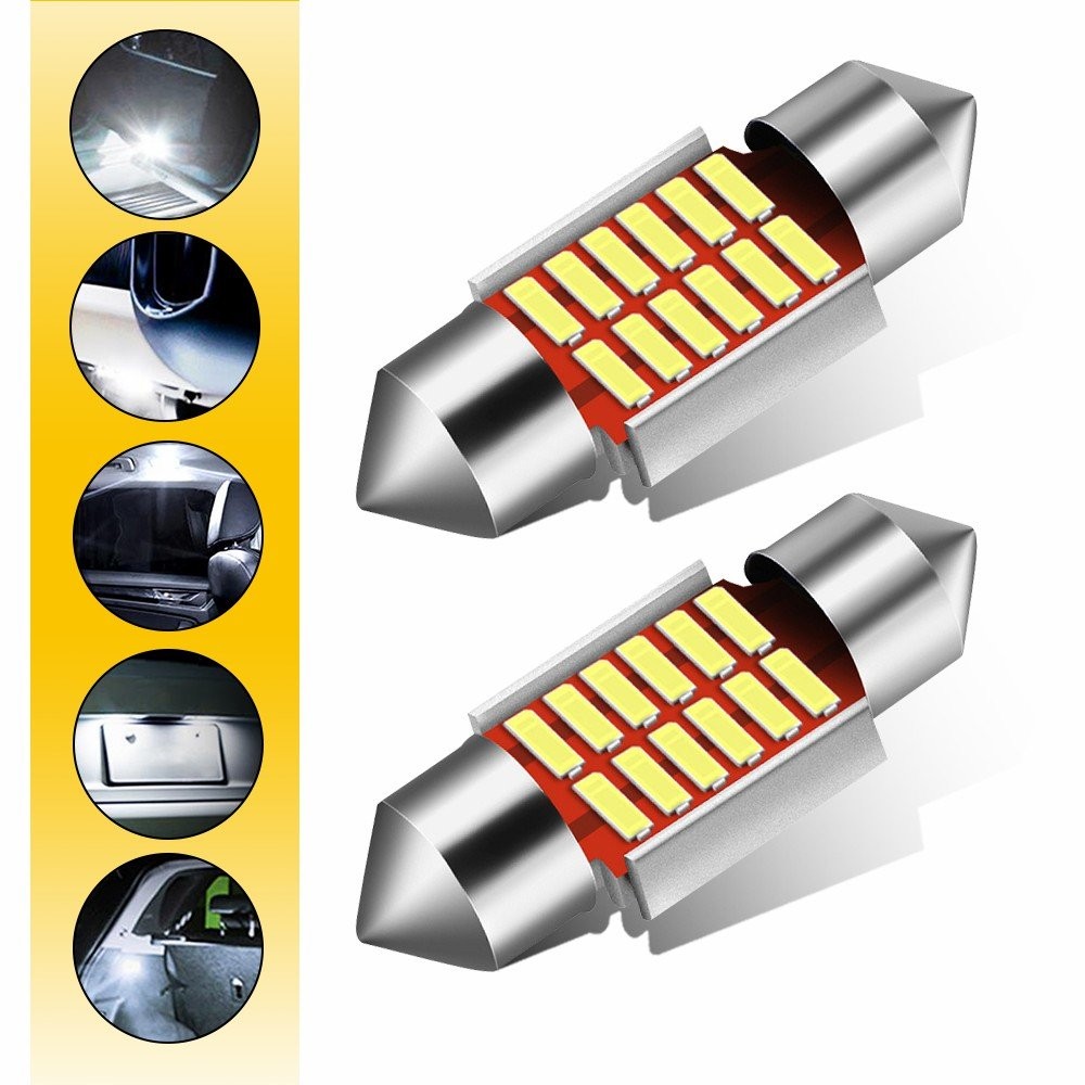 2-20 White LED Dome Map License Plate Door Side Light Bulb 12SMD 4014 Chips 31MM