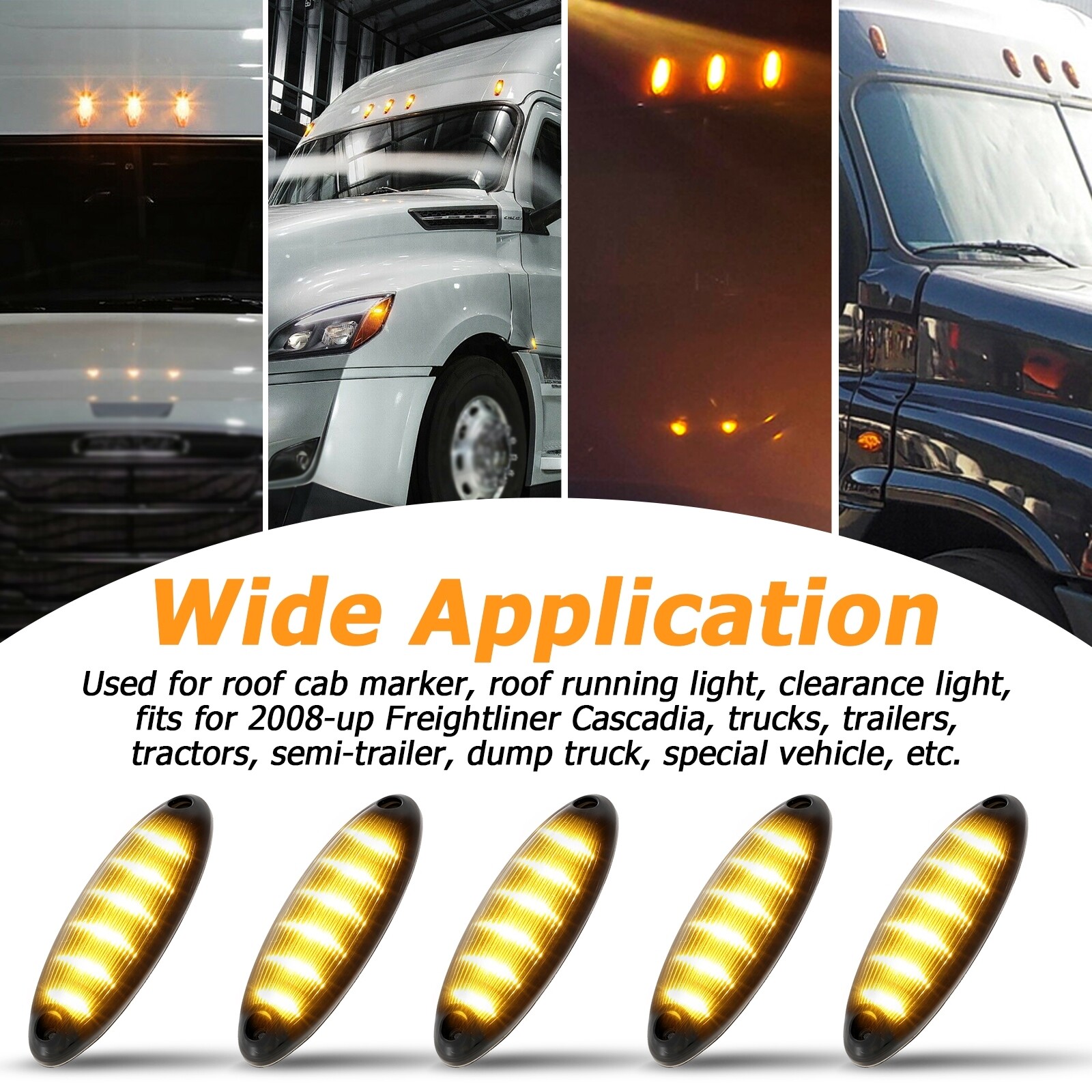 5pcs Amber 12LED Roof Cab Marker Clearance Lights for Peterbilt/Mack Semi Truck