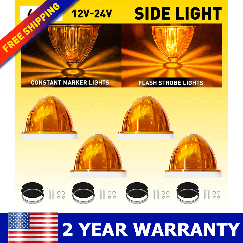 4PC Amber Flash LED Watermelon Lights Clear Lens 12-24V Side Marker Light AUXITO