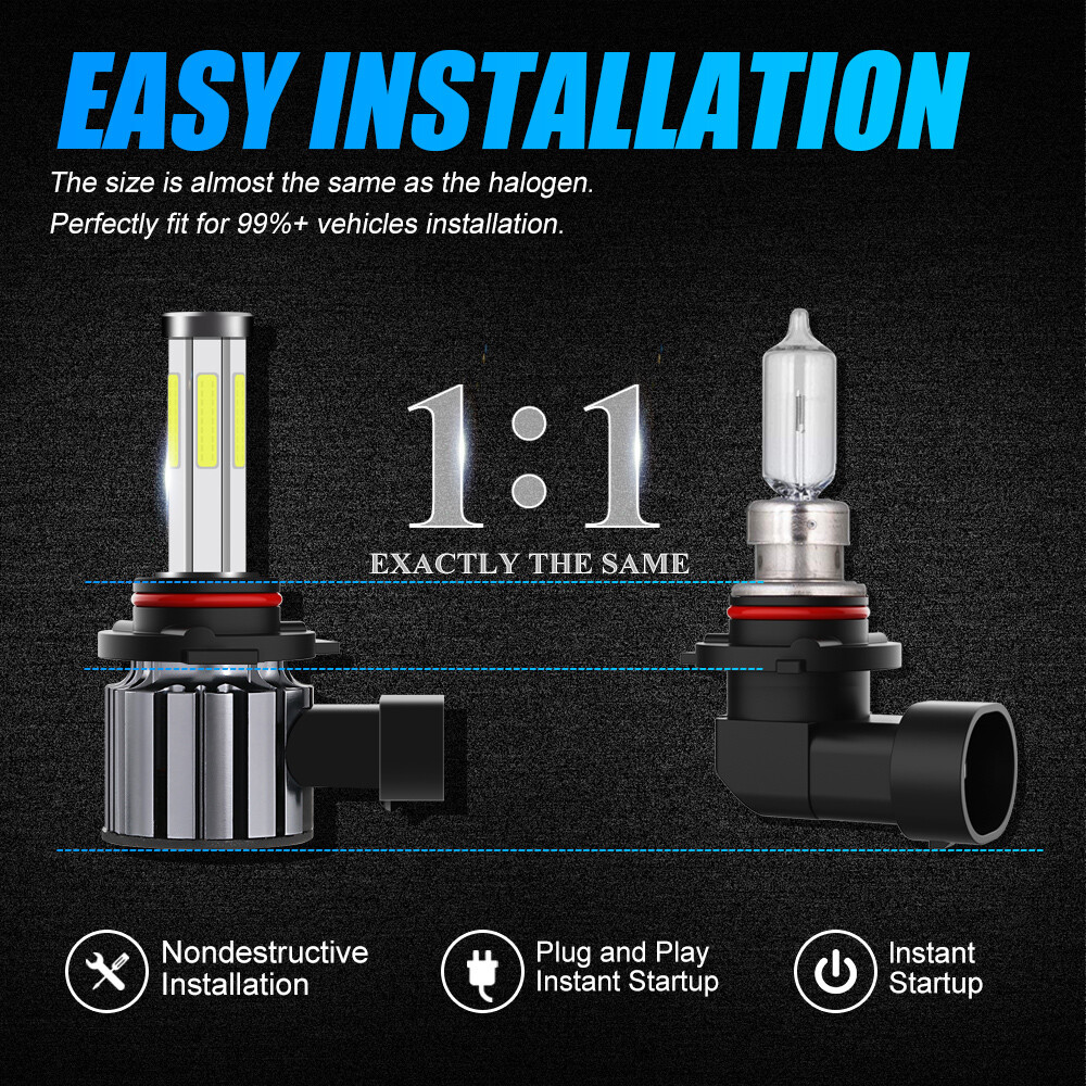 6 Sides LED Headlight High Beam Bulbs for GMC Sierra 1500 99-13 2500 3500 01-04