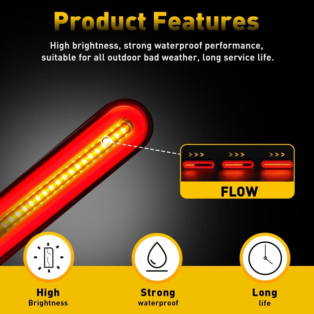 Motorcycle LED Flowing Brake Stop Turn Signal Running Tail Light Bar For ATV UTV