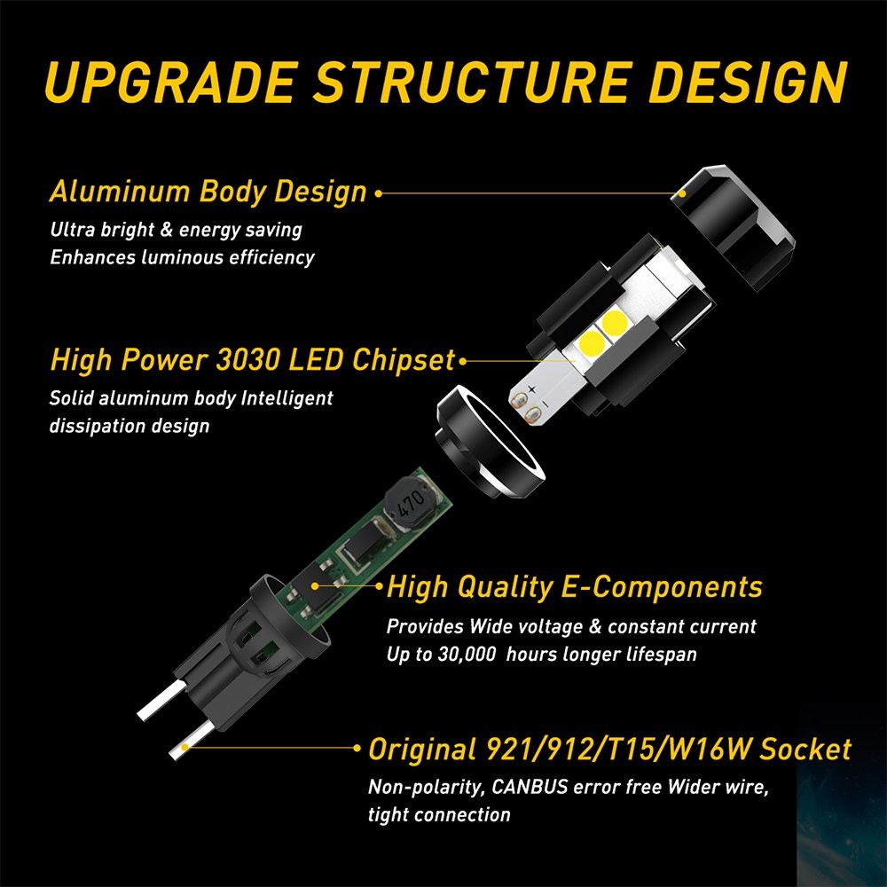 CLEAR WHITE 912 921 LED Bulb Backup Reverse Light Error Free Halogen Replacement