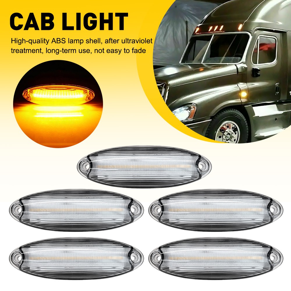 For Freightliner Cascadia All Years Clear Amber LED Raised Roof Marker Lamps 5Pc