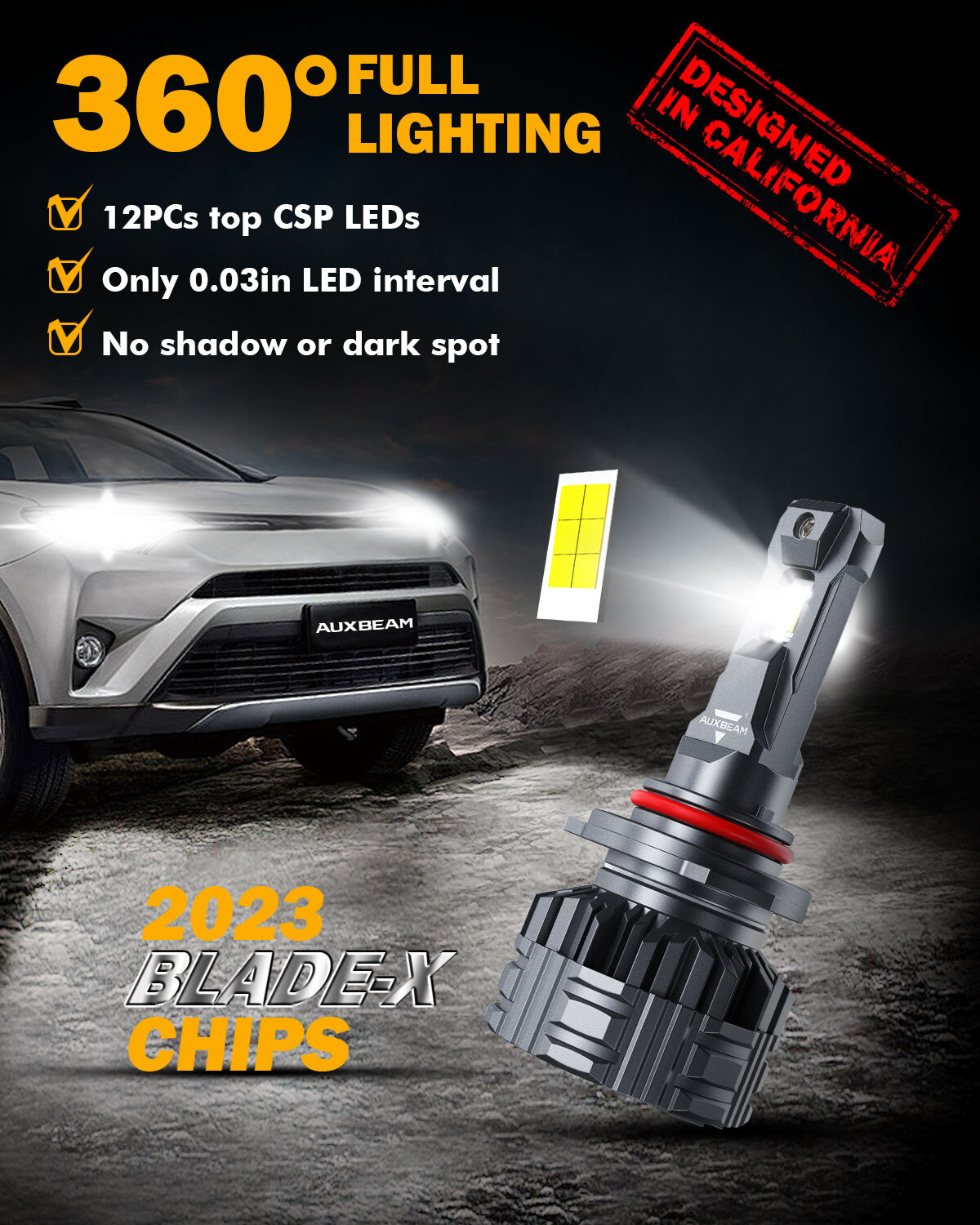 AUXBEAM 9005 HB3 Canbus LED Headlight Bulbs High Beam 110W 6500K White 24000LM