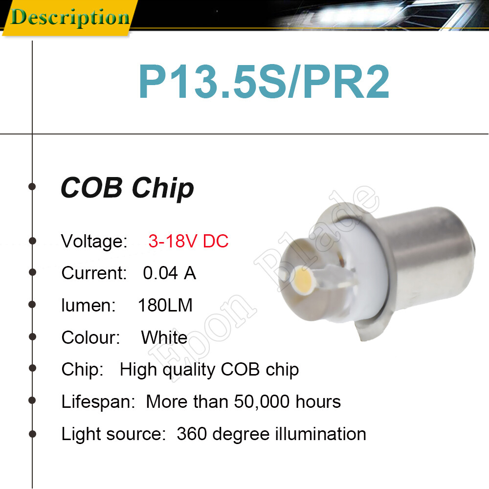 10 X P13.5s LED White 0.5W Flashlight Bulb Torch Lamp Light 3V 4.5V 6V 12V 18V