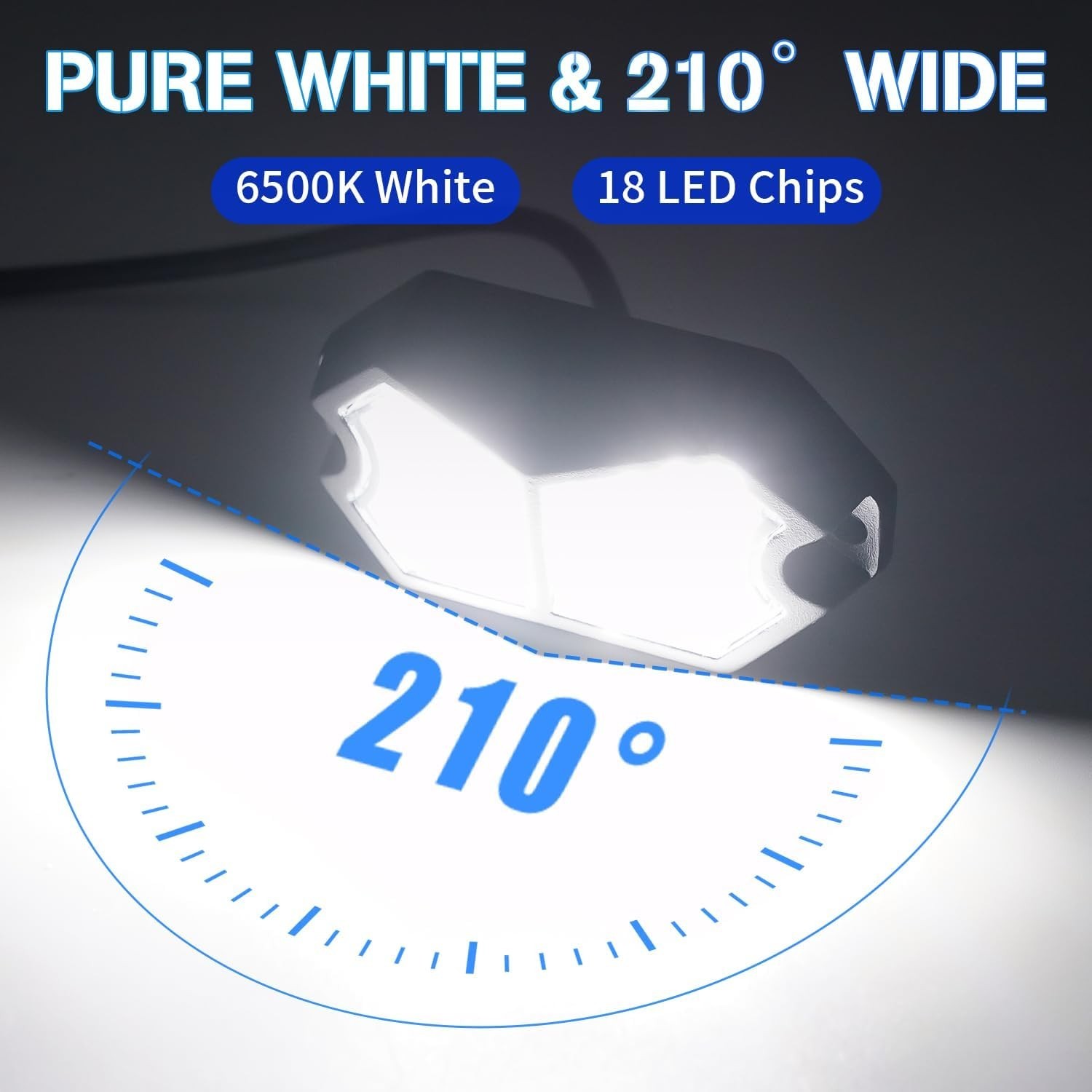 Led Rock Lights White 4 Pods 18LEDs 210 Degree Wide Angle IP68 Waterproof Alu…