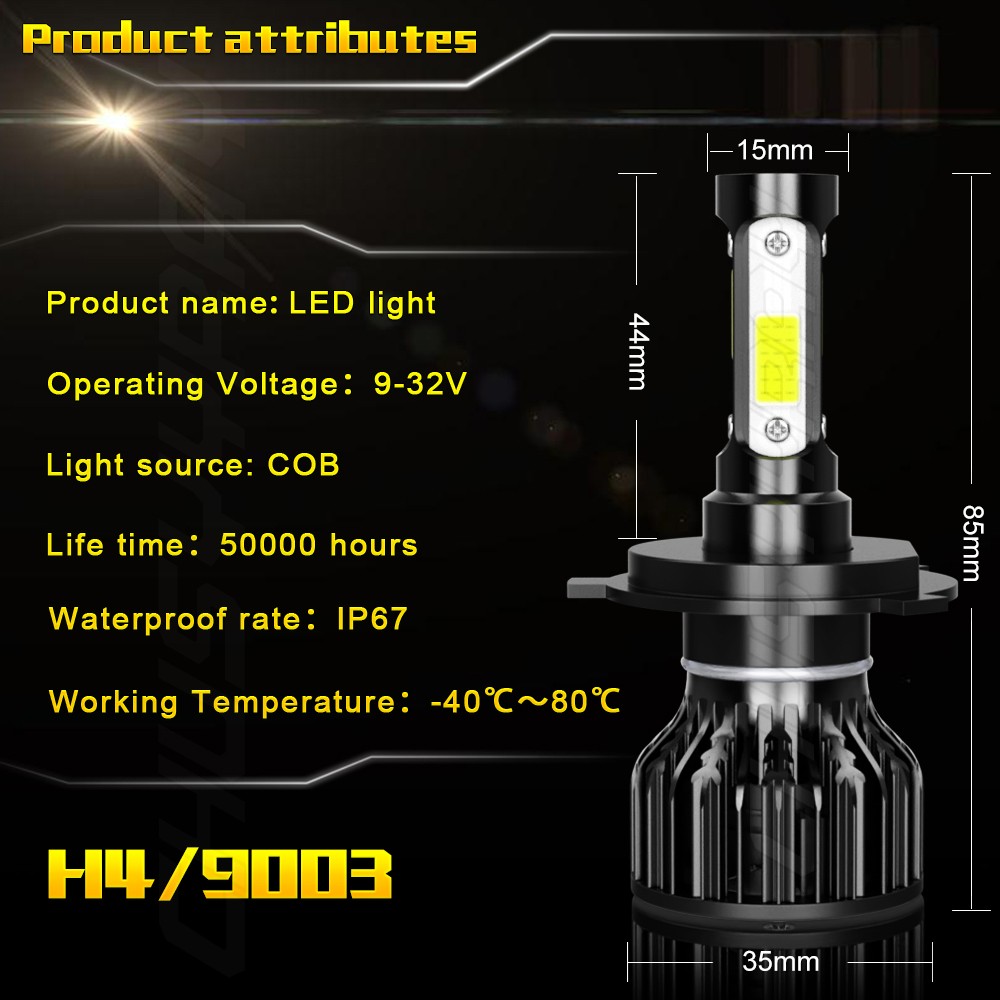 H4 LED Headlight Bulbs 6000K Cold White 120W 8000LM IP68 High Low Beam