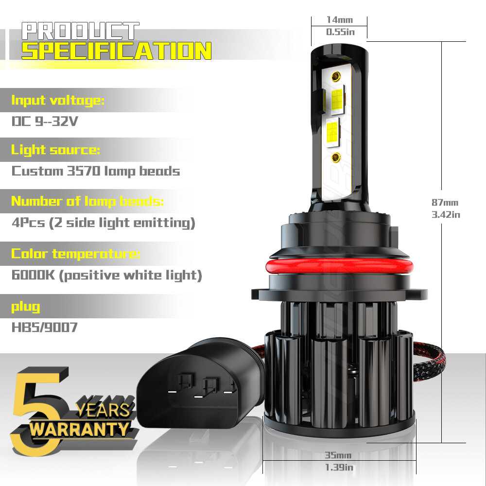 Pair 9007/9004 LED Headlight Bulbs for Dodge Ram 1500 2500 3500 2002-2005