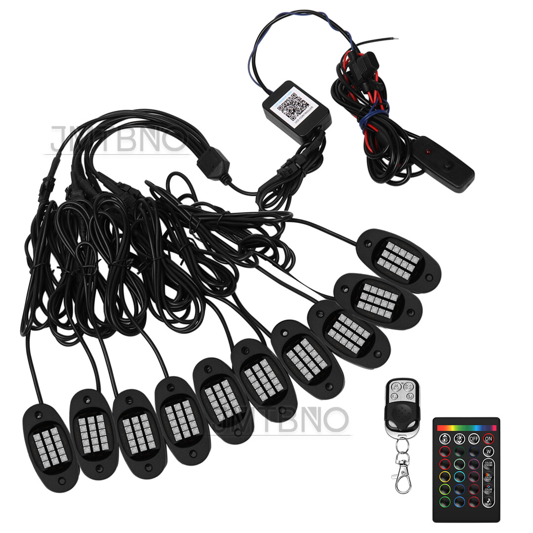 For Club Car EZGO Yamaha Golf Cart Kart 10 Pods RGB 150 LED Rock Lights Blueooth