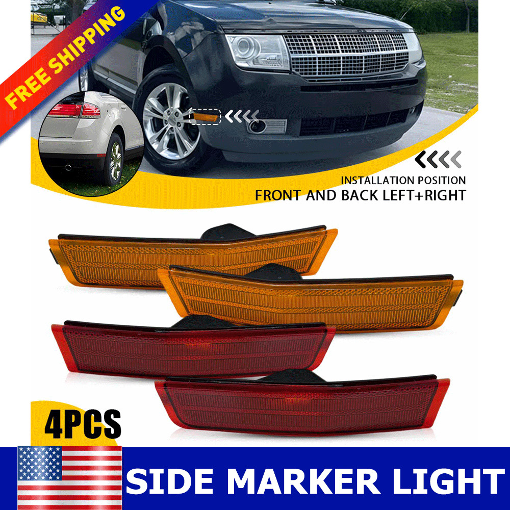 Pair Left Right Amber Front Bumper Side Marker Light For 2007-2010 Lincoln MKX