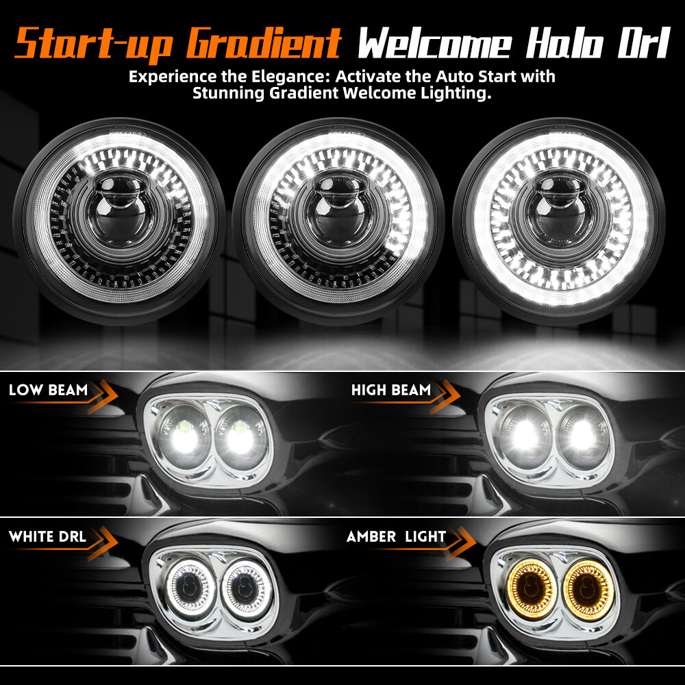 Fit 1958-1975 Chevy Bel Air 4PCS 5 3/4″ 5.75 inch LED Headlights Halo DRL H5001