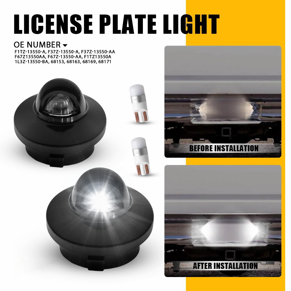 2PCS Rear License Plate Light Housings & LED Bulbs For 1997-2002 Ford Expedition