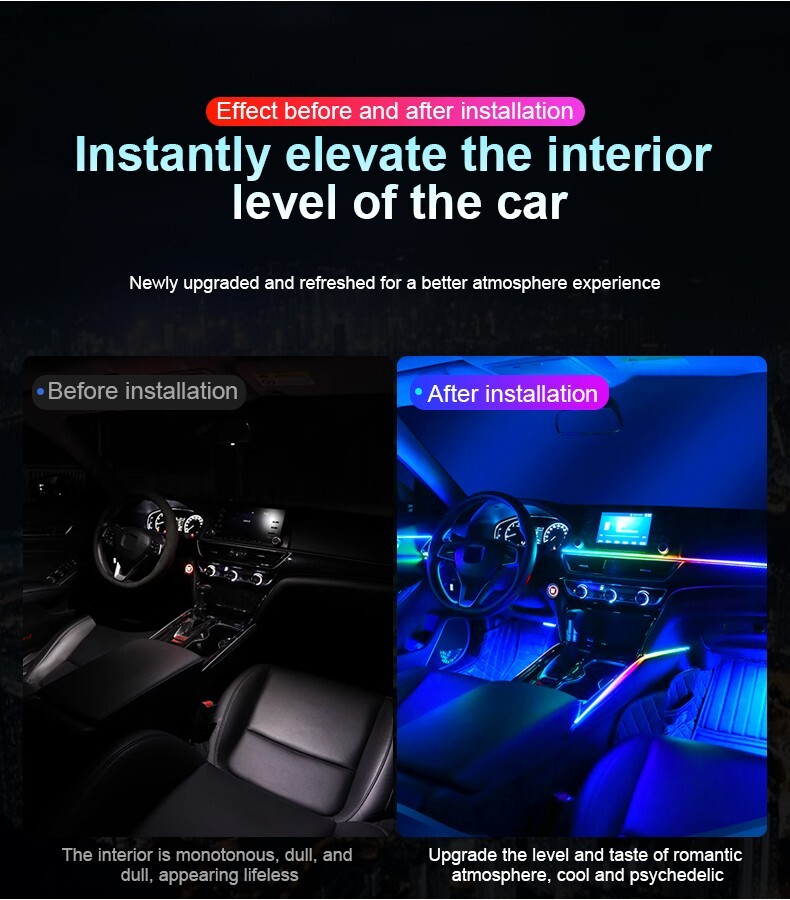 Universal Car LED Ambient Light Strip atmosphere Music Sync RGB Interior Kit US
