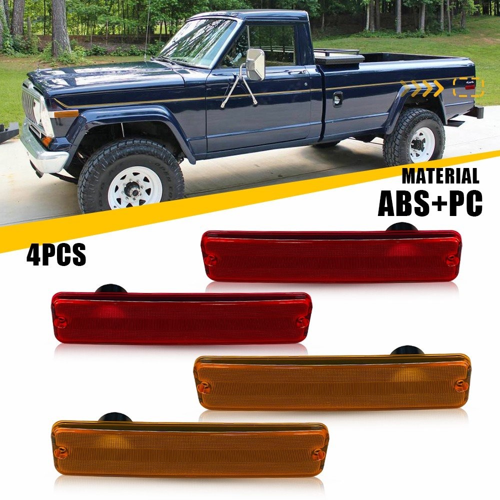 4PC Front Rear Side Marker Light Amber Red Lens For Jeep Cherokee J10 Pickup CJ5