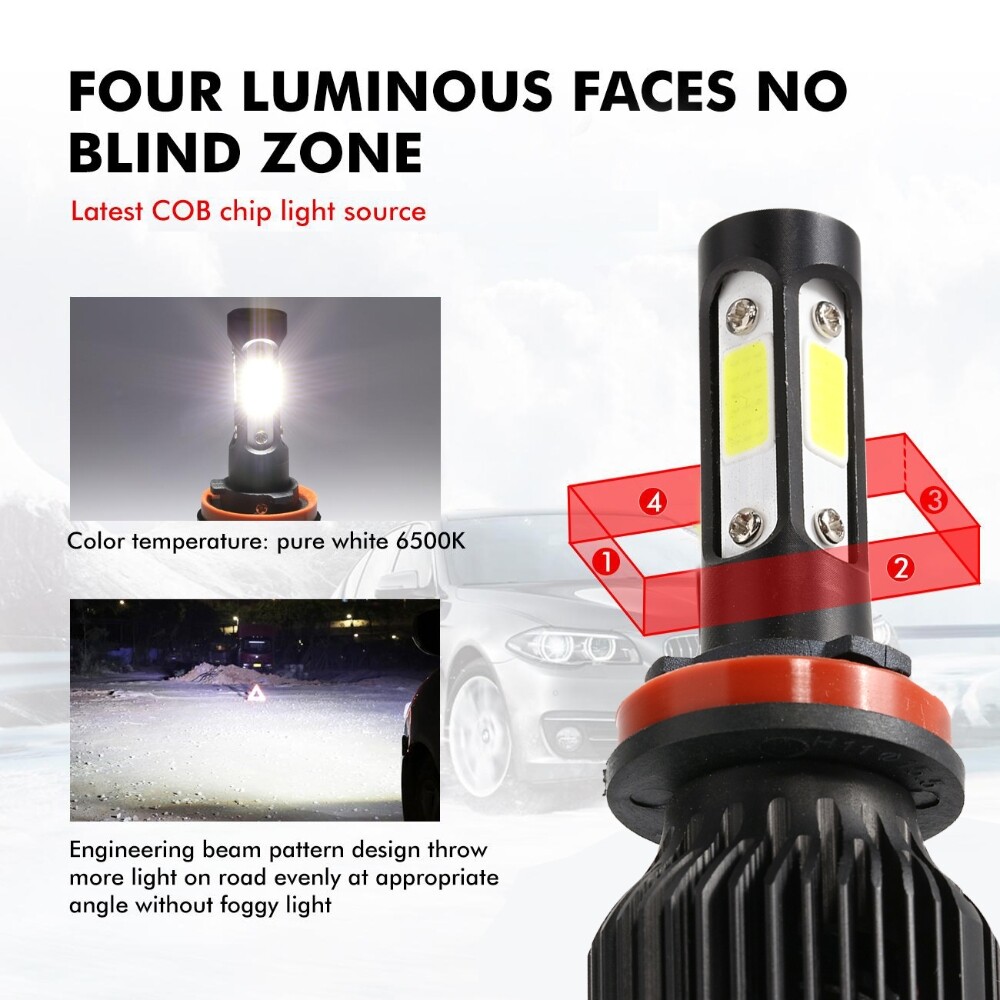 4/6 sides H11 LED Headlight Bulbs Kit Low Beam Super Bright White 6500K 420000LM