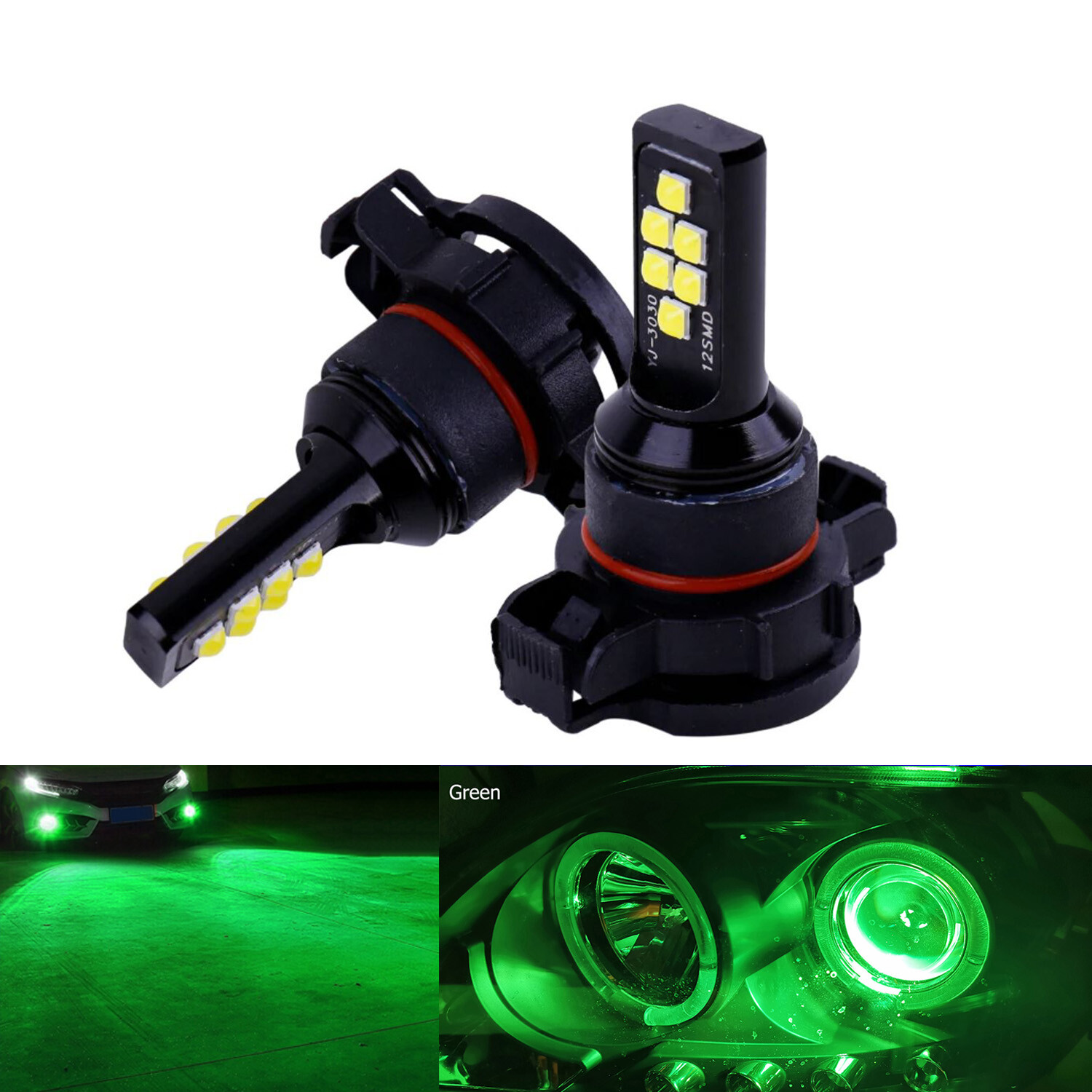 2x 5202 H16 9009 Green LED Bulbs SMD 3030 Fog Driving Light Super Bright
