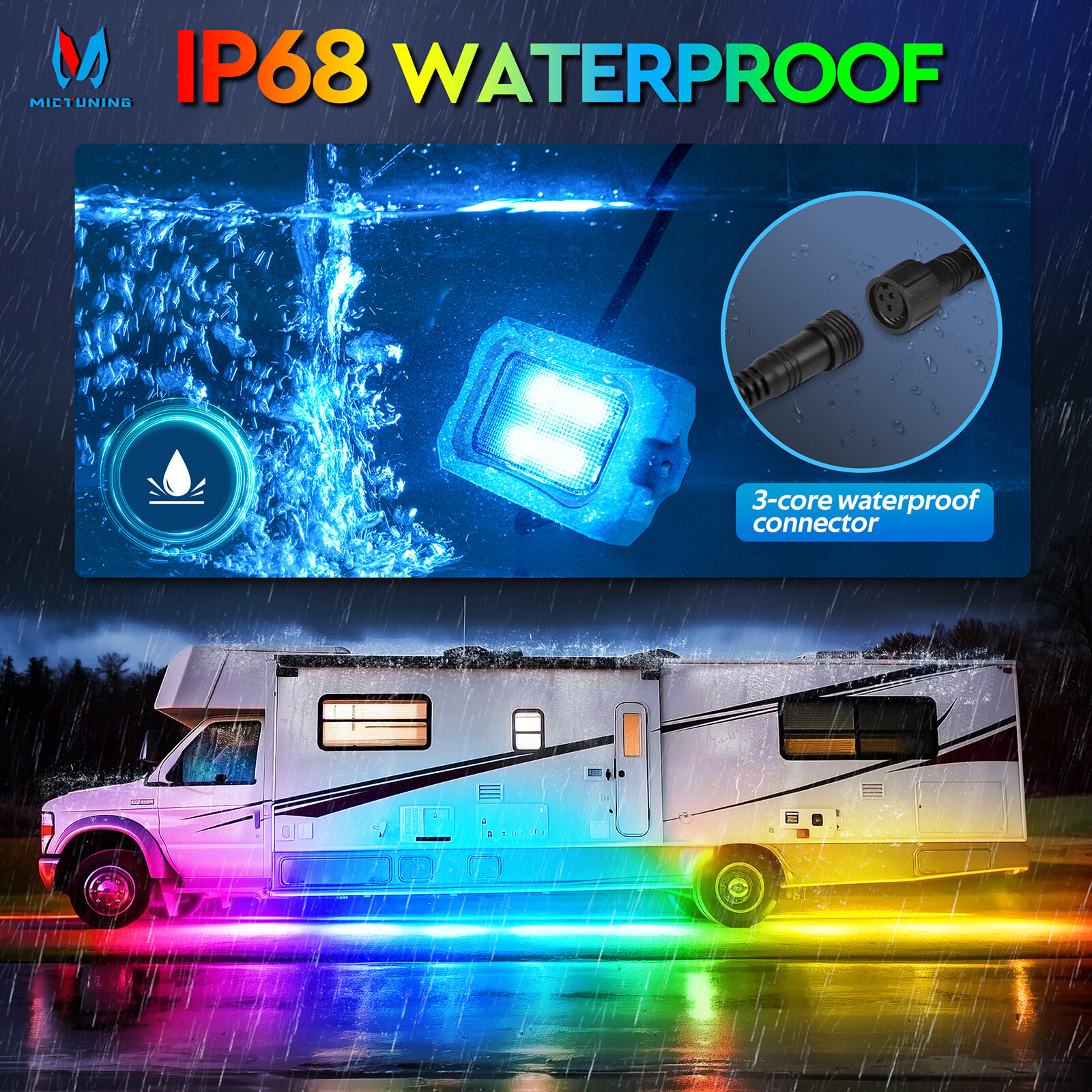 MICTUNING RGB/RGB+IC LED Rock Lights, 8/12/16/20 Pods Underglow Led Chasing Lamp